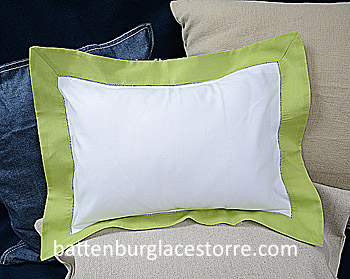 Baby Pillow Sham.White with Macaw Green border.12x16"pillow - Click Image to Close